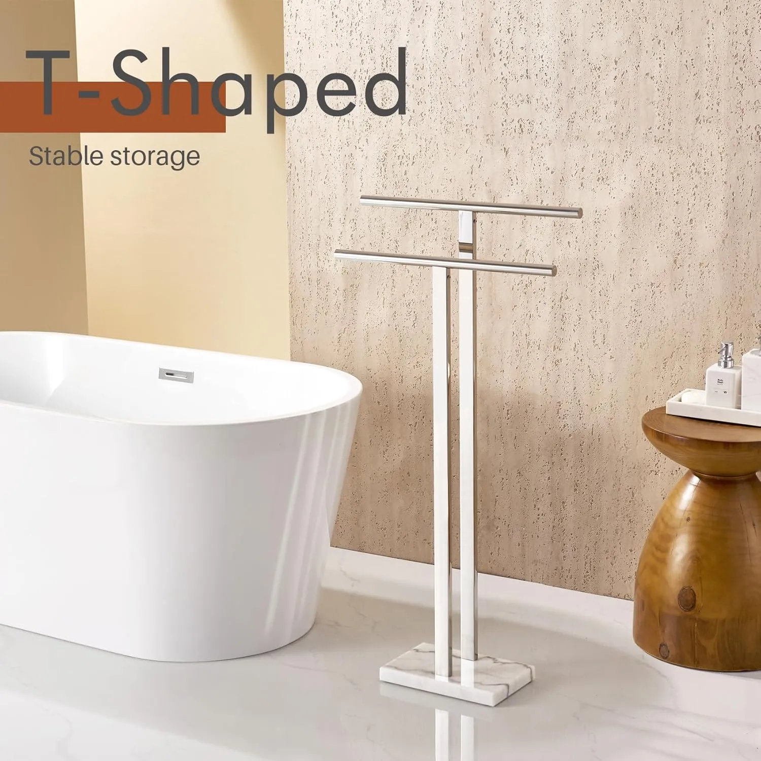 KOKOSIRI Floor Stand Towel Rack for Bathroom 2-Tier Free Standing Towel Holder with Heavy Marble Base Thicken Steady Design Polished Chrome Stainless Steel THS0005-CH