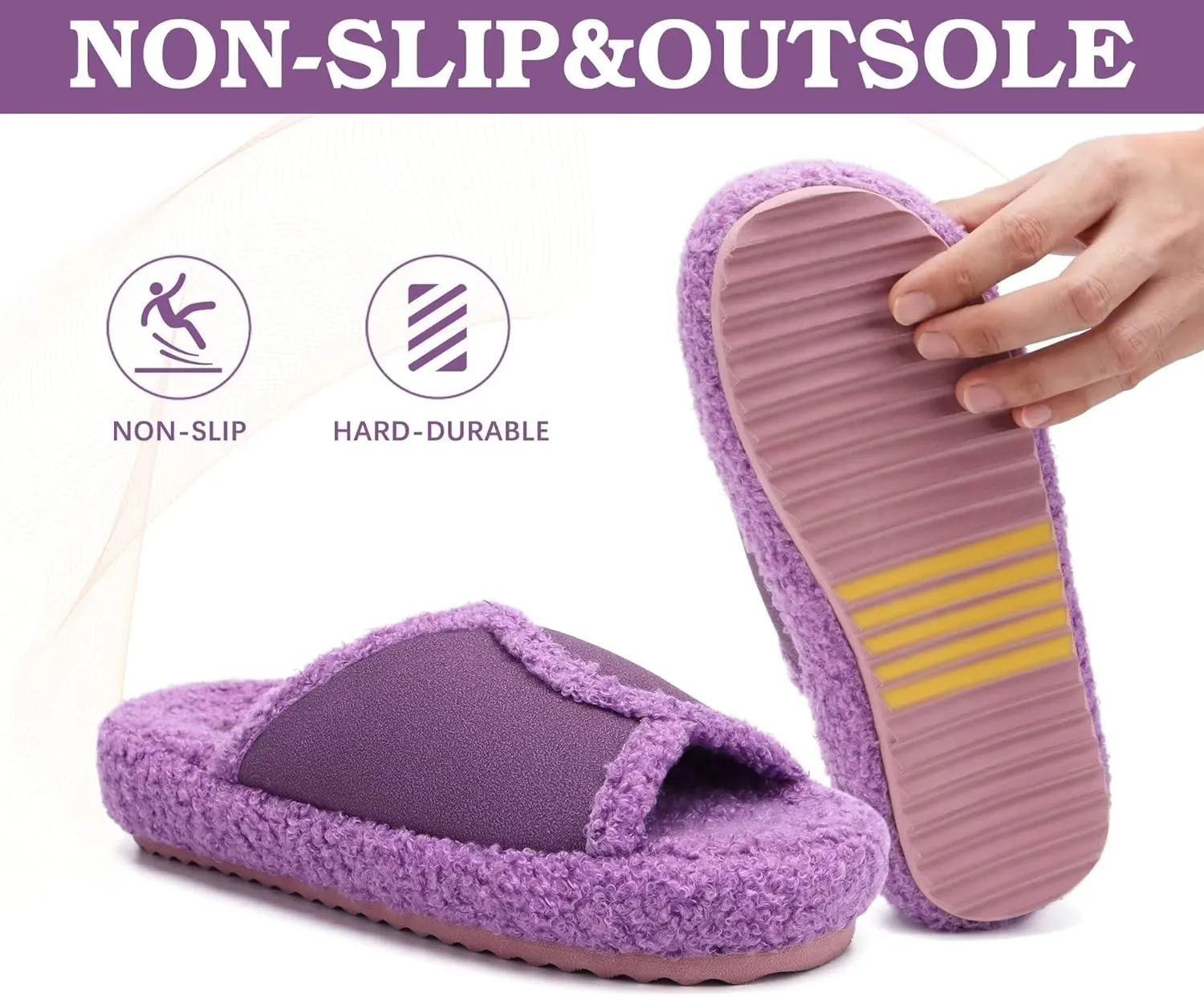 KUAILU Women Cozy Slippers Comfortable Suede Faux Fluff Warm Sherpa Lining House slippers for ladies Bedroom Memory Foam Cushioned Orthotic Open Toe Slides Thick Hard Sole Indoor&Outdoor (US Size 5-11)