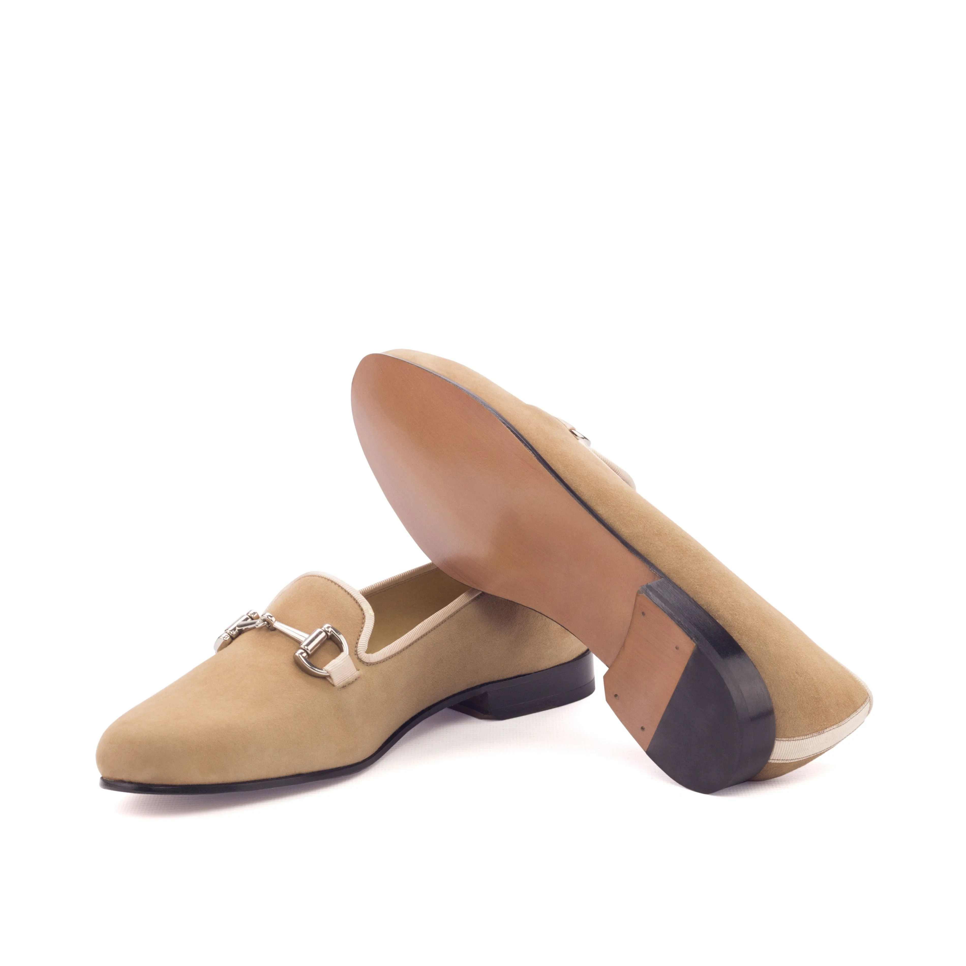 Ladies Rosa Slip On in Camel Suede Calf Leather detailed with Nickel Metal Bit