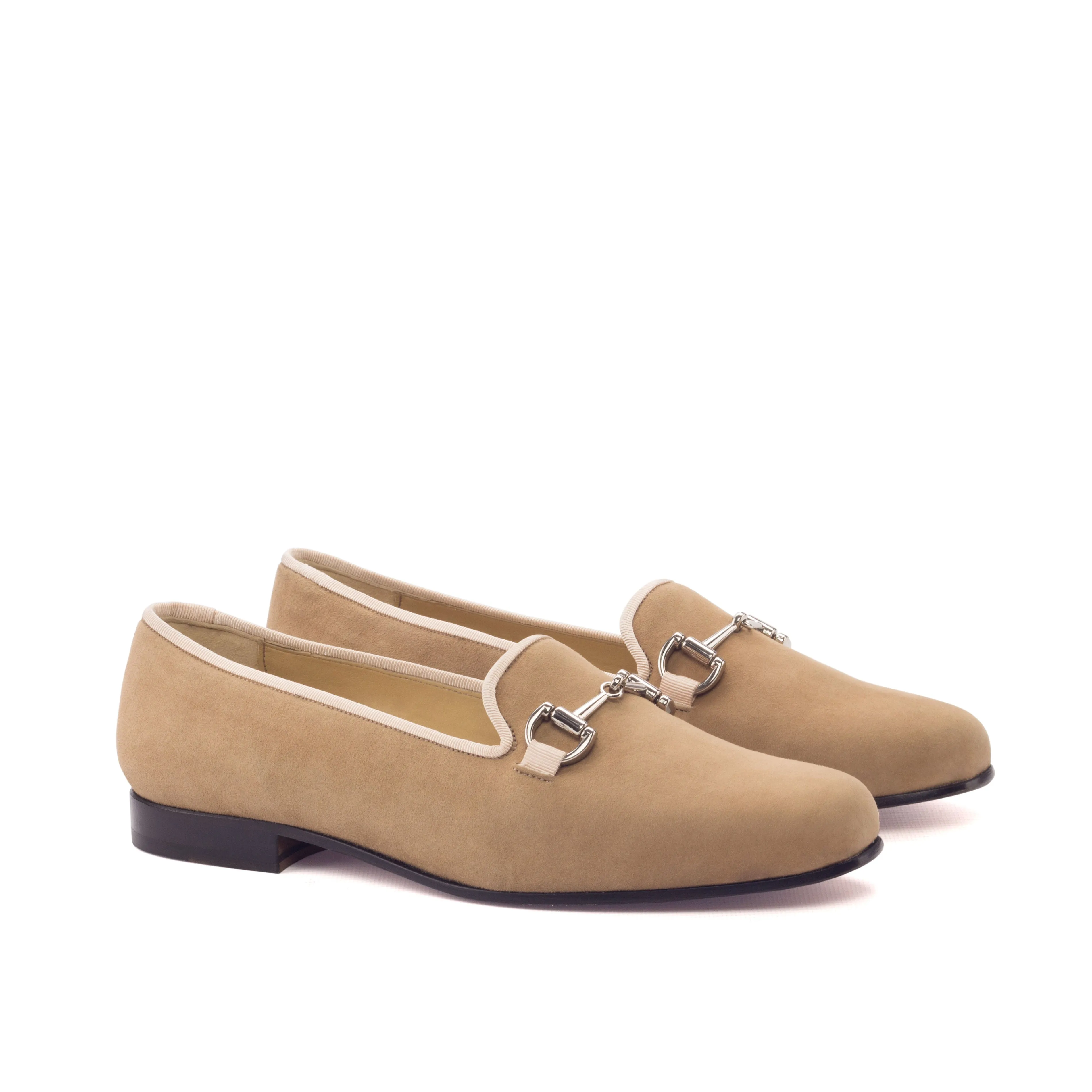 Ladies Rosa Slip On in Camel Suede Calf Leather detailed with Nickel Metal Bit