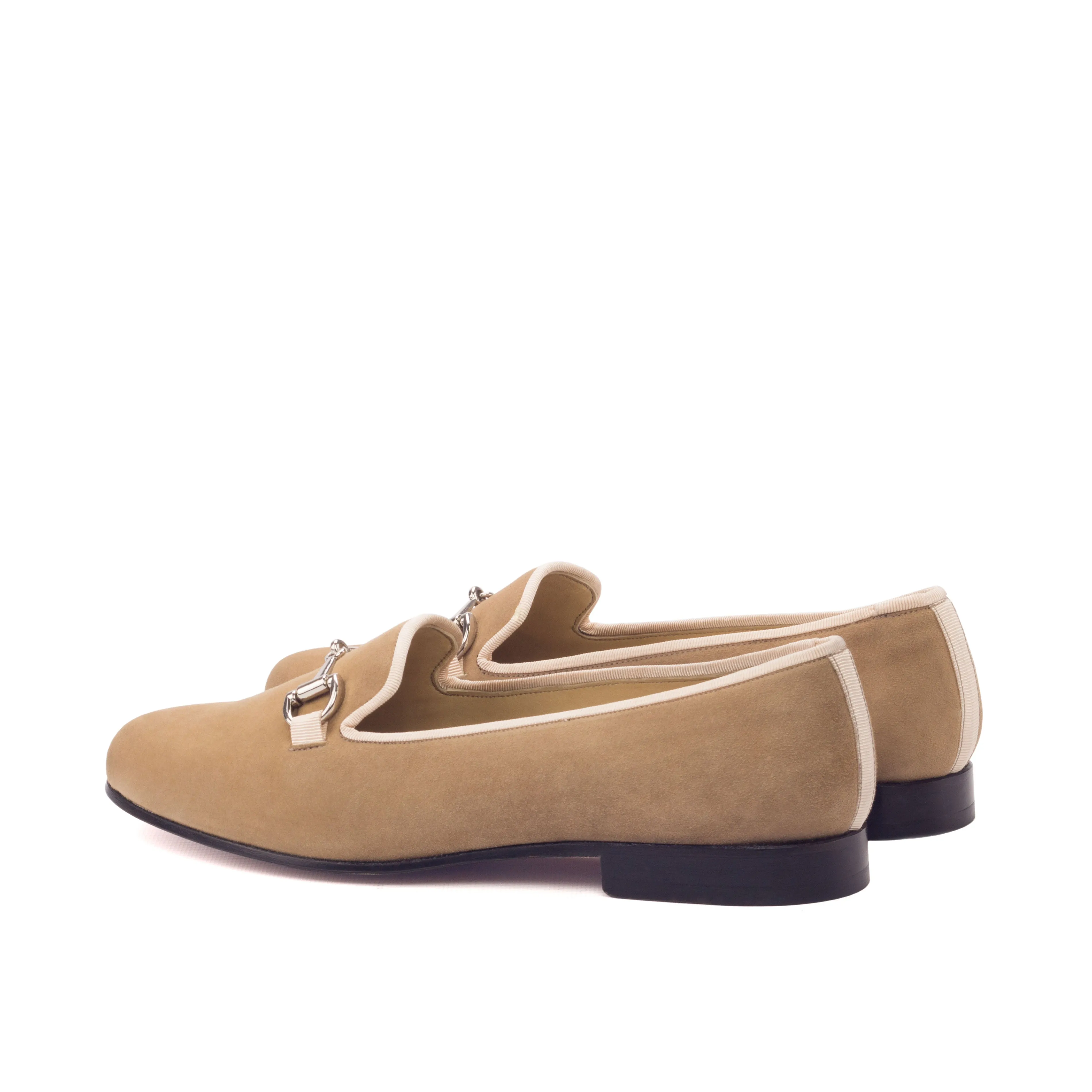 Ladies Rosa Slip On in Camel Suede Calf Leather detailed with Nickel Metal Bit