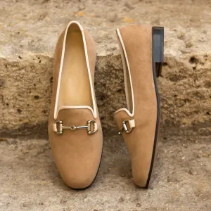 Ladies Rosa Slip On in Camel Suede Calf Leather detailed with Nickel Metal Bit