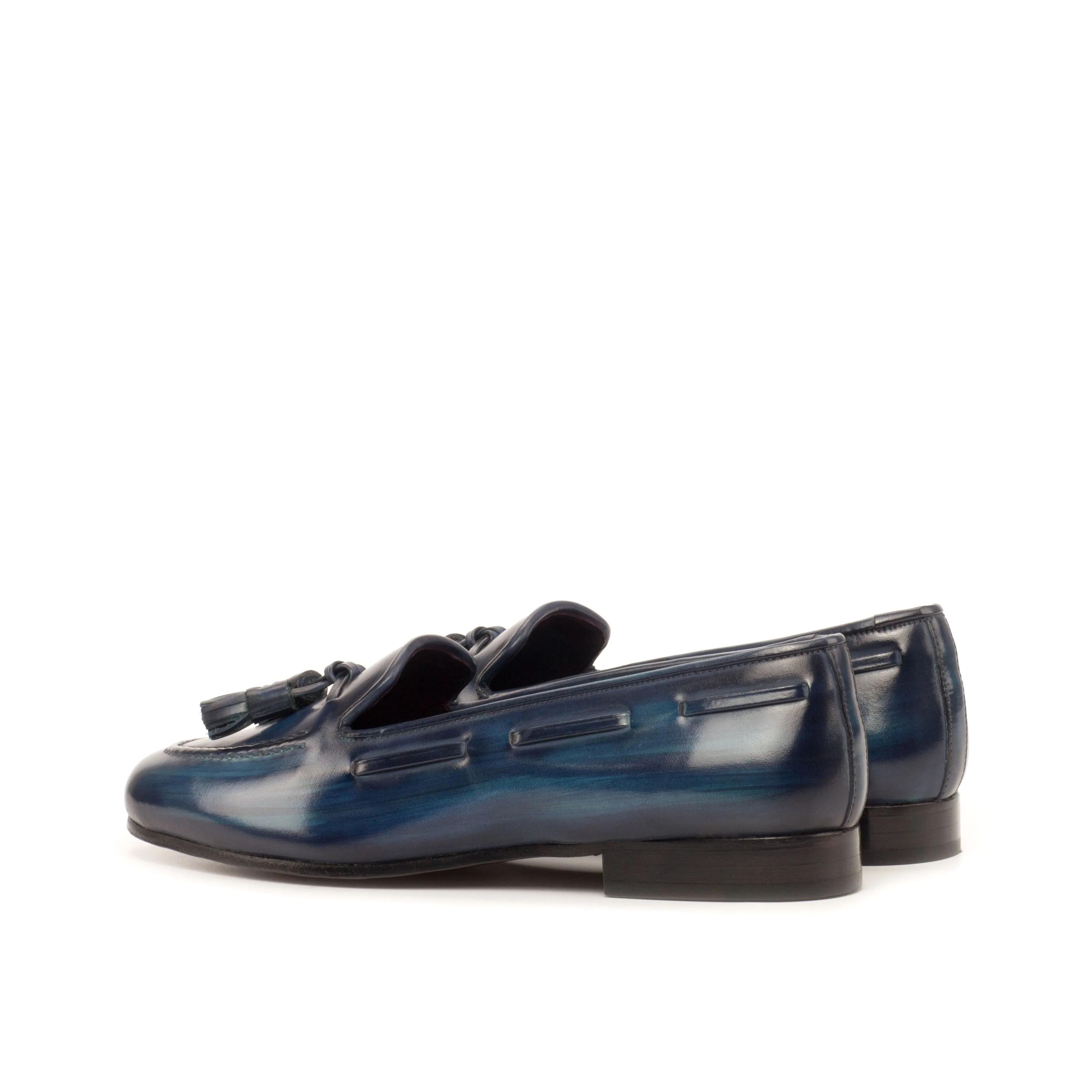 Ladies Rosa Slip On in Hand Painted Denim Patina Calf Leather detailed with Denim Patina Tassels