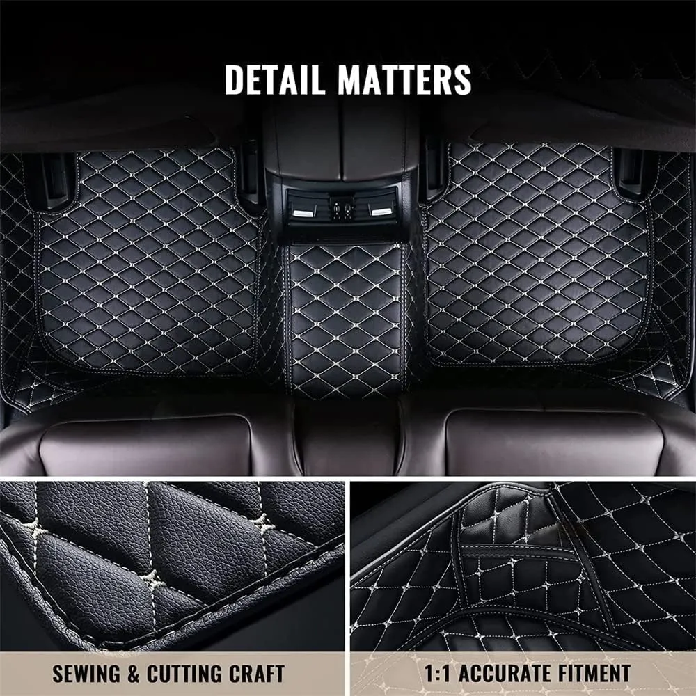 Leather Car Mats for Nissan X-Trail 5-Seats 2017-2020, Car Floor Mats Premium Tailored Fit Set Accessory Custom Fitted, Carpet Protection,Black Beige
