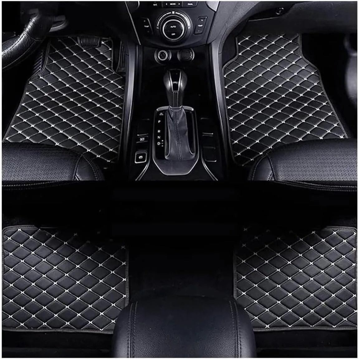 Leather Car Mats for Nissan X-Trail 5-Seats 2017-2020, Car Floor Mats Premium Tailored Fit Set Accessory Custom Fitted, Carpet Protection,Black Beige