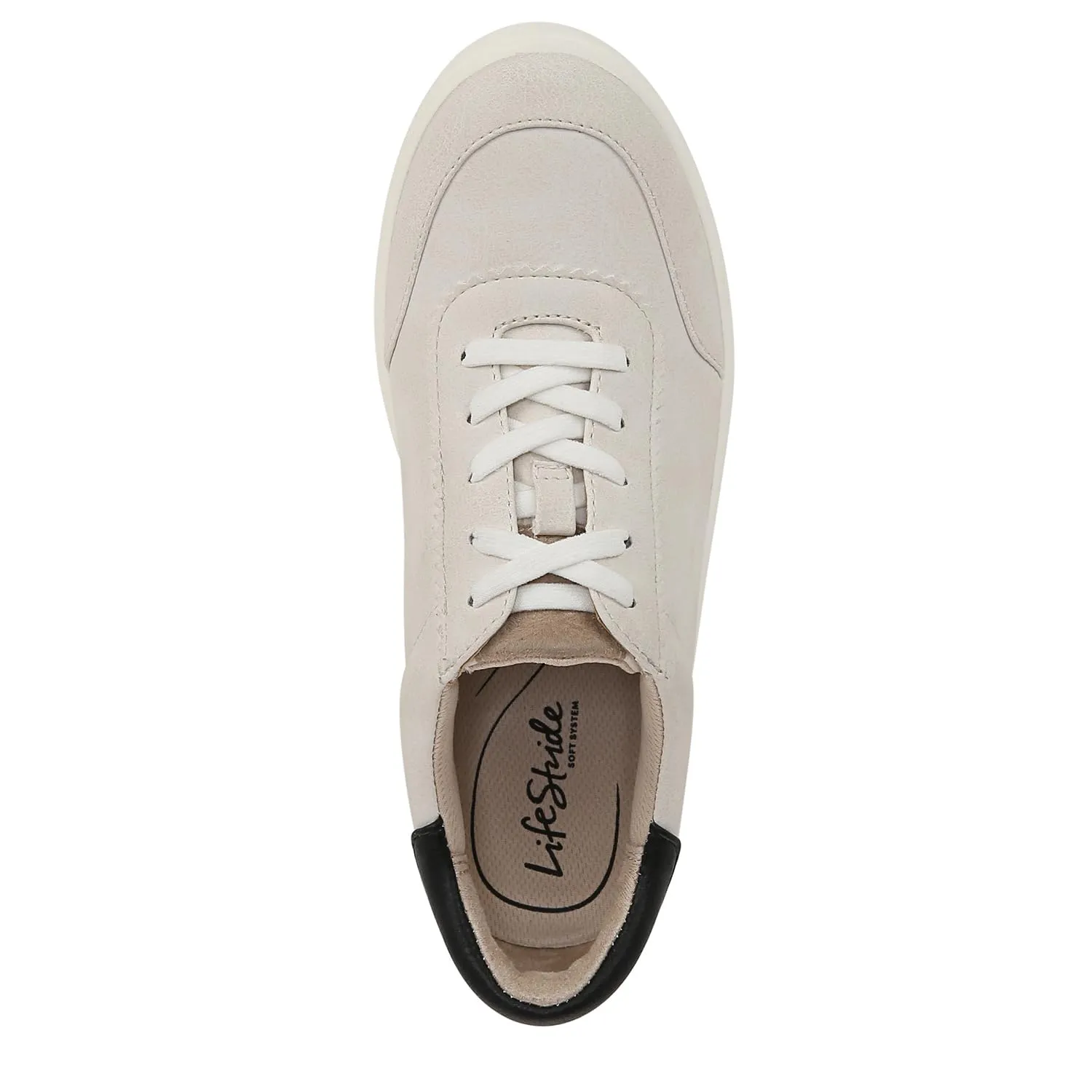 LifeStride Womens Happy Hour Machine Washable Lace Up Sneaker Beige Faux Leather 5.5 M