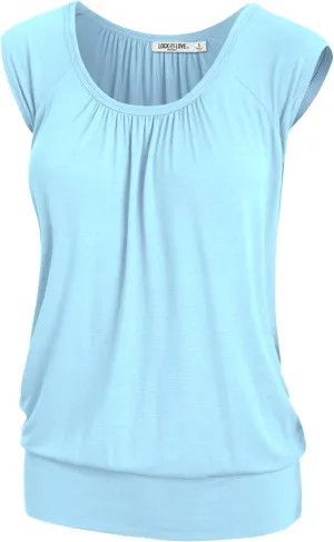 Lock and Love Women's Scoop Neck Short Sleeve Solid/Print/Dip-Dye Sweetheart Top S-3XL Plus Size
