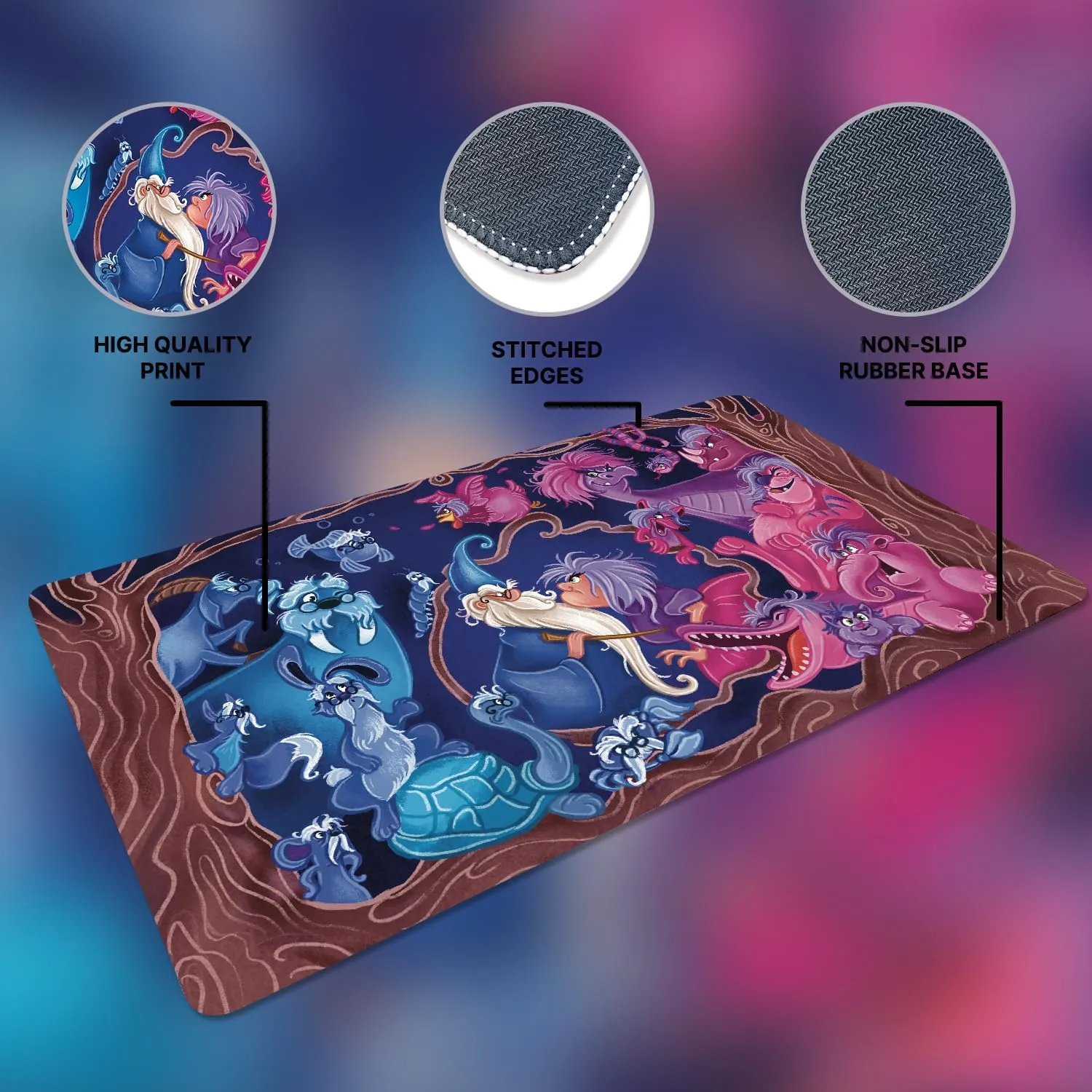Lorcana TCG Playmat Merlin & Madam Mim Paint 24" x 14" Non-Slip with Mat Bag & Stitched Edge, Without Play Zone