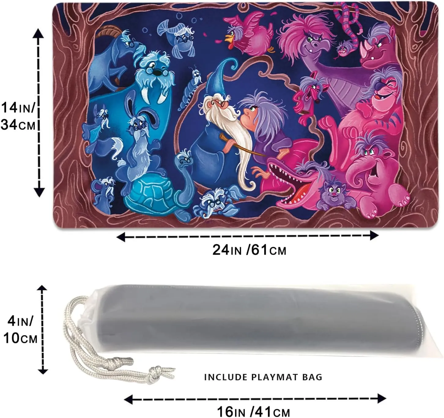 Lorcana TCG Playmat Merlin & Madam Mim Paint 24" x 14" Non-Slip with Mat Bag & Stitched Edge, Without Play Zone