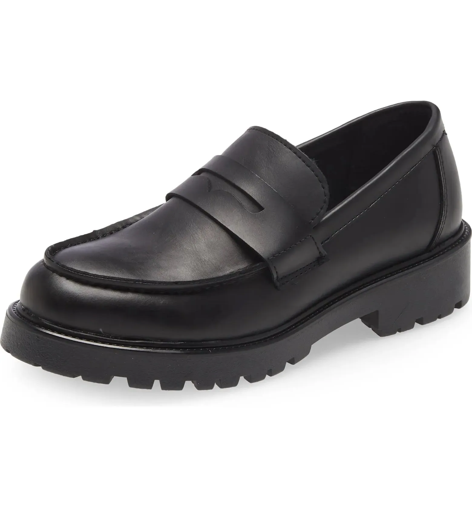 Lug Lotto Steve Chunky Chic Retro Low Penny Loafer Heel Madden Sole Economical shipping Leather Black