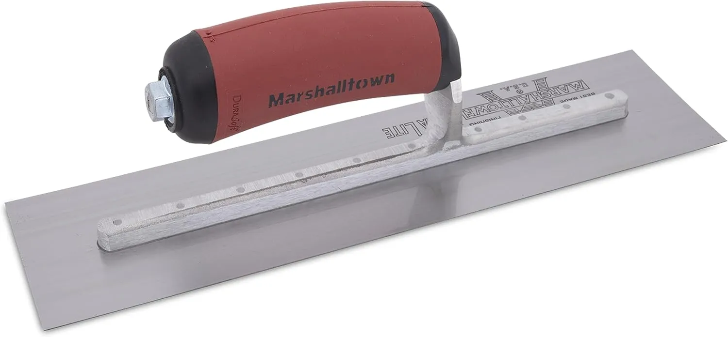 Marshalltown Finishing Trowel, 12 by 3 Inch, Perfect for Spackling, Sheetrock, Stucco, Concrete, EIFS and More, DuraSoft Curved Handle, High Carbon Steel Blade, Xtralite Mounting, MXS56D
