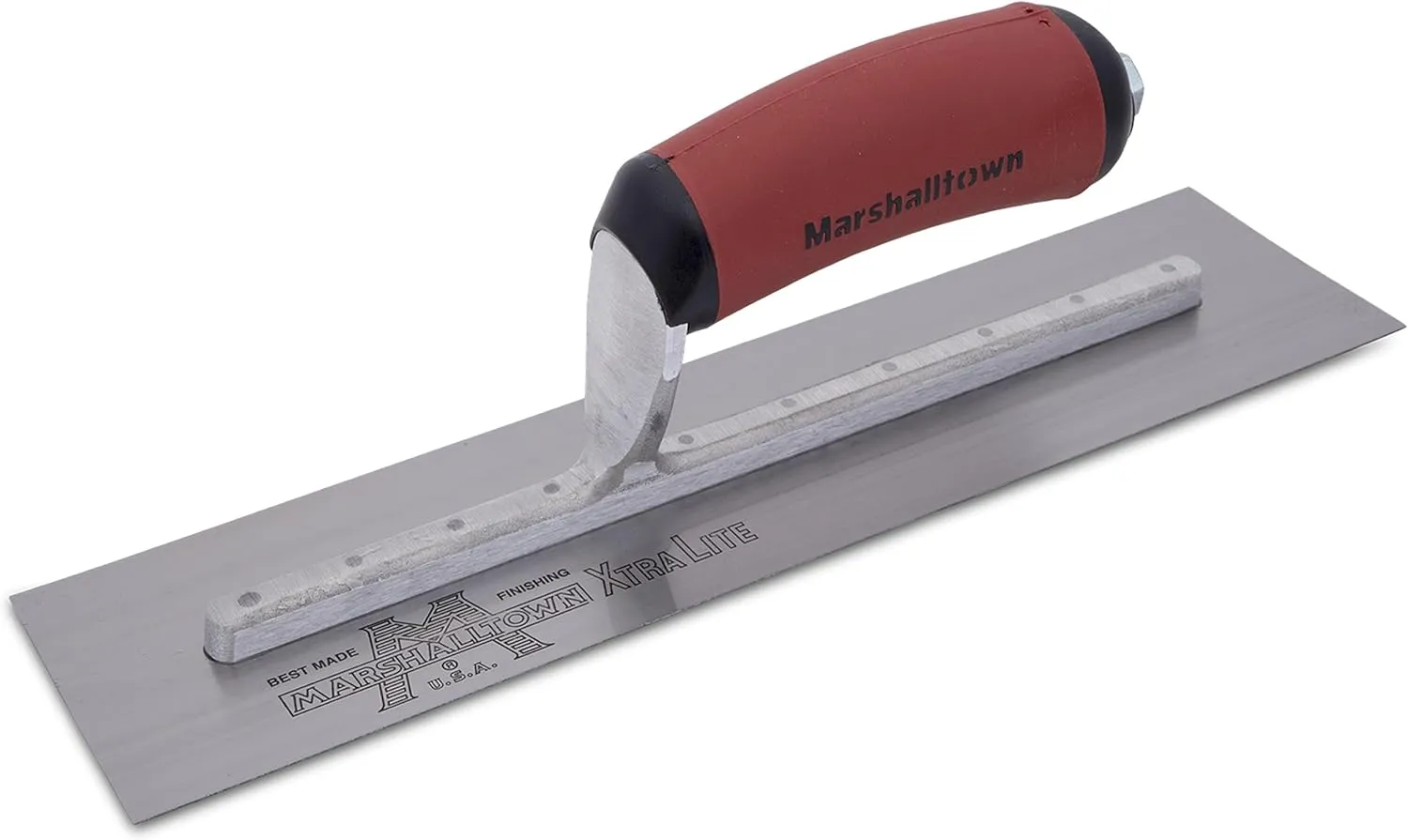 Marshalltown Finishing Trowel, 12 by 3 Inch, Perfect for Spackling, Sheetrock, Stucco, Concrete, EIFS and More, DuraSoft Curved Handle, High Carbon Steel Blade, Xtralite Mounting, MXS56D