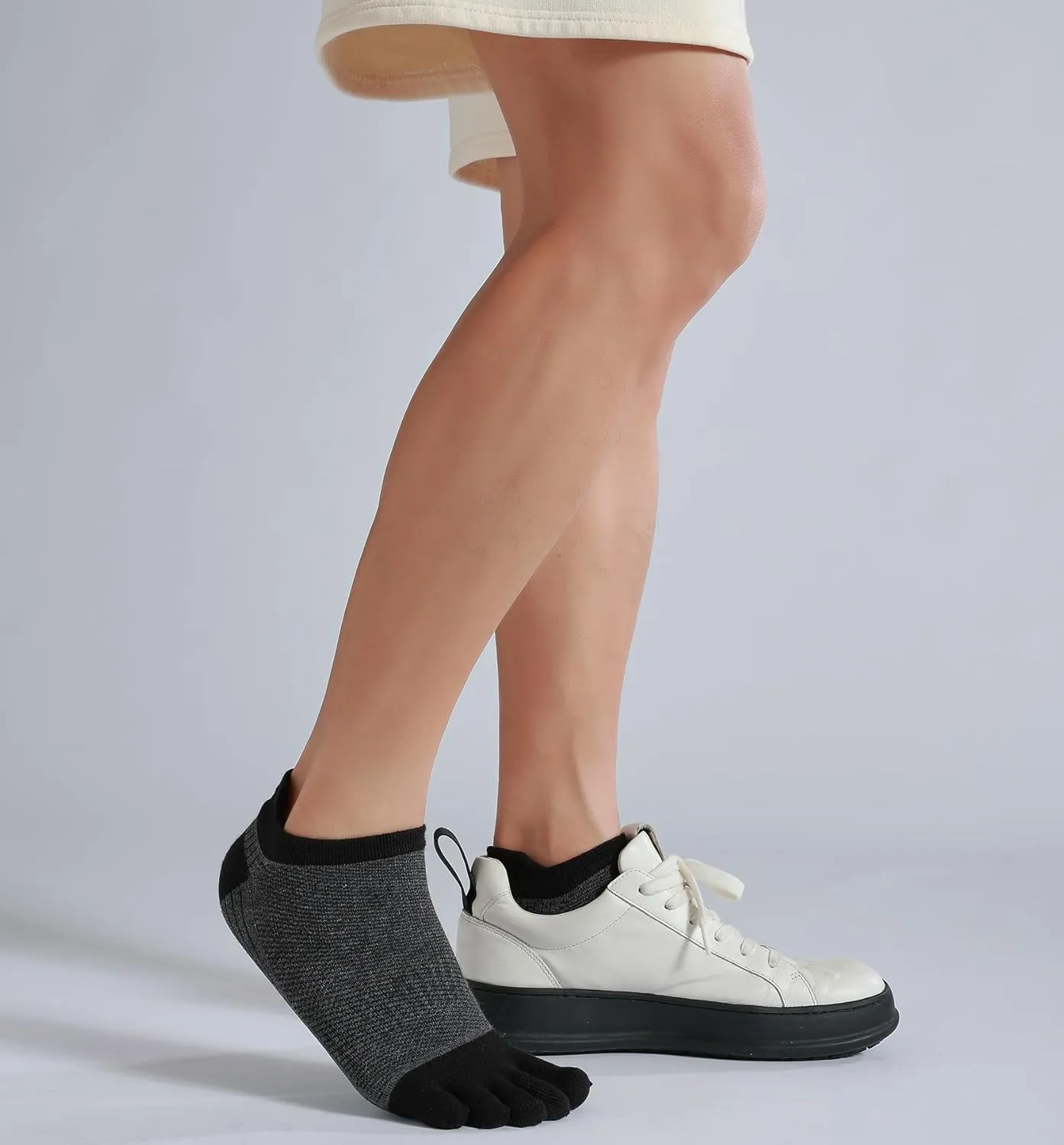 Men Toe Socks No Show Low Cut Athletic Wicking Cotton 5 Finger Split Toe 6 Pack