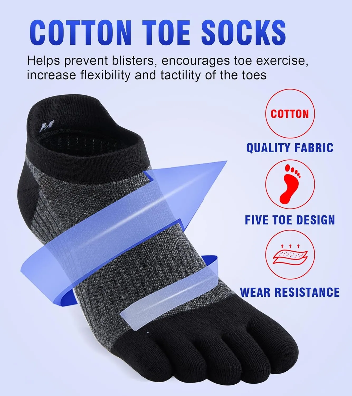 Men Toe Socks No Show Low Cut Athletic Wicking Cotton 5 Finger Split Toe 6 Pack