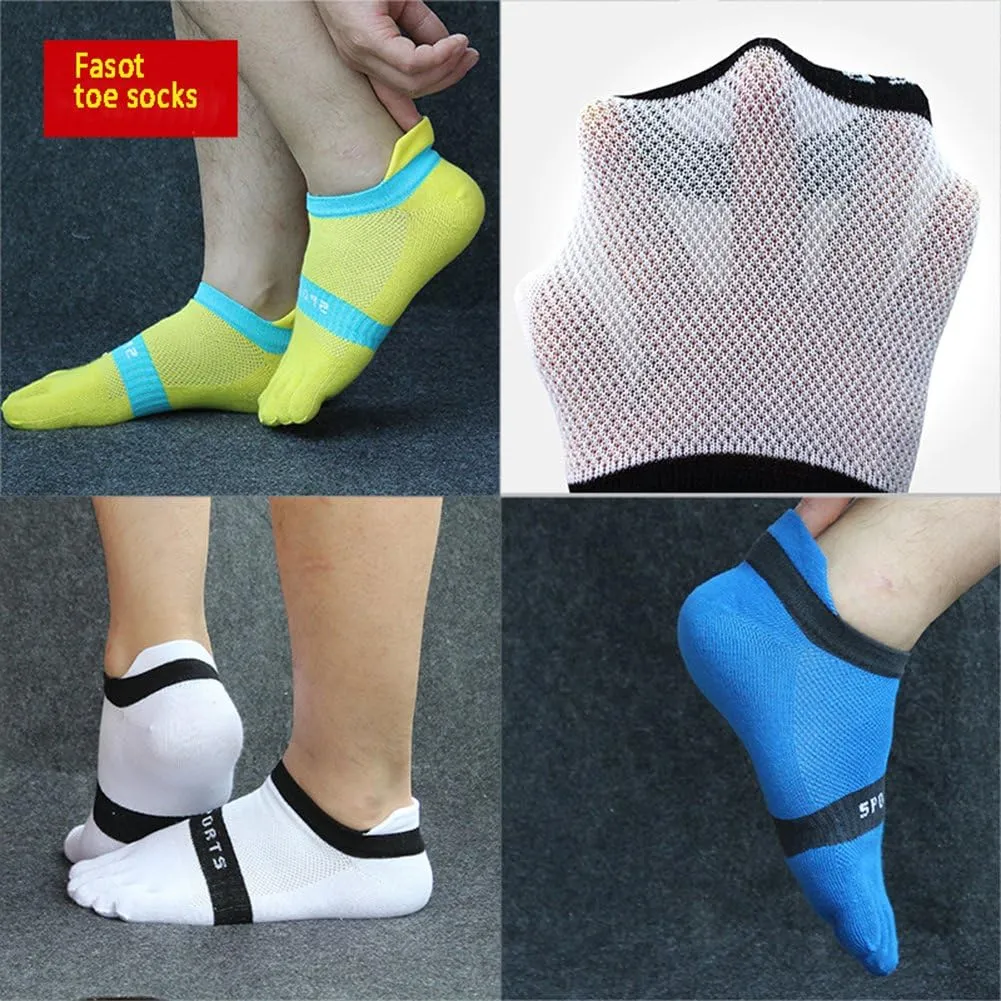 Men Toe Socks No Show Low Cut Athletic Wicking Cotton 5 Finger Split Toe 6 Pack