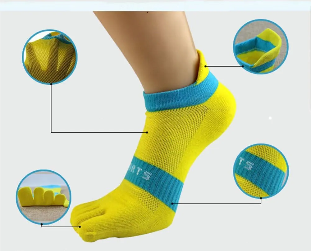 Men Toe Socks No Show Low Cut Athletic Wicking Cotton 5 Finger Split Toe 6 Pack