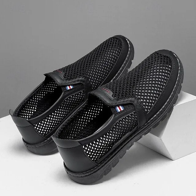 Men's Breathable PU Leather Slip-On Loafers - Comfortable & Slip-Resistant in Black/Gray