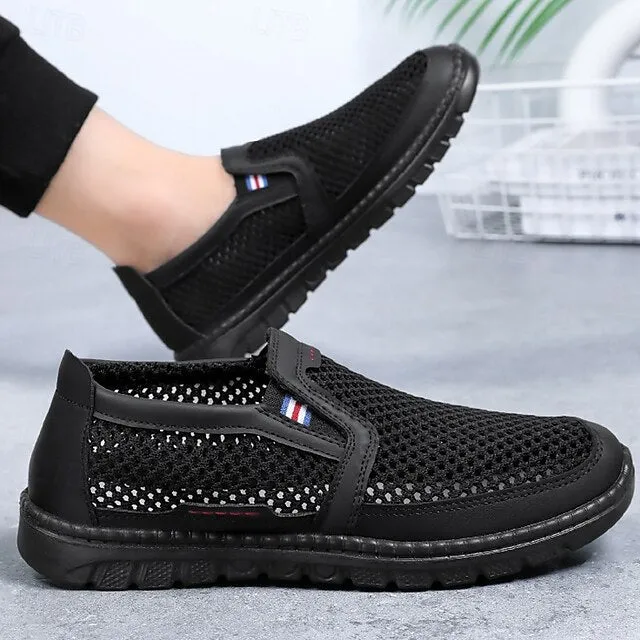 Men's Breathable PU Leather Slip-On Loafers - Comfortable & Slip-Resistant in Black/Gray