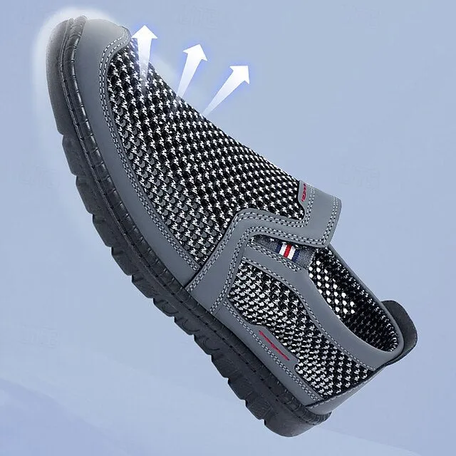Men's Breathable PU Leather Slip-On Loafers - Comfortable & Slip-Resistant in Black/Gray