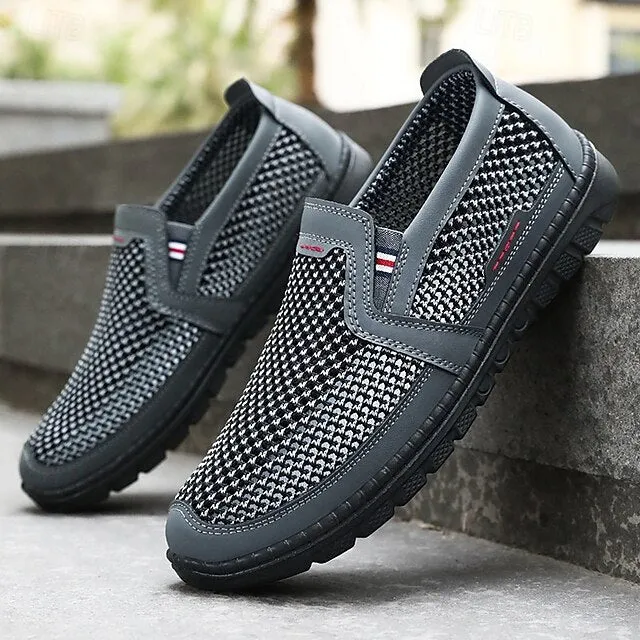 Men's Breathable PU Leather Slip-On Loafers - Comfortable & Slip-Resistant in Black/Gray