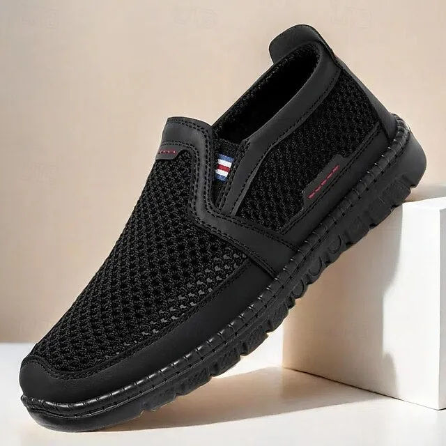 Men's Breathable PU Leather Slip-On Loafers - Comfortable & Slip-Resistant in Black/Gray