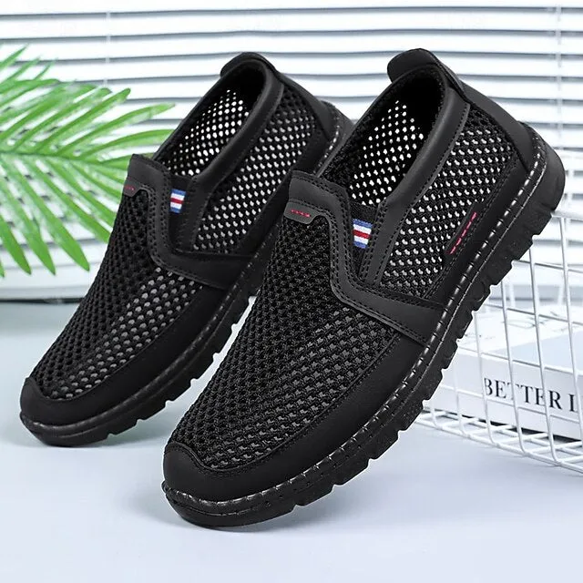 Men's Breathable PU Leather Slip-On Loafers - Comfortable & Slip-Resistant in Black/Gray