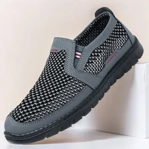 Men's Breathable PU Leather Slip-On Loafers - Comfortable & Slip-Resistant in Black/Gray