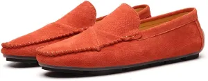 Men's Classic Moccasin Soft Comfort Suede Loafers British Minimalist Flat Driving Slip On Shoes Orange 8.5 Men US 10.04''Heel to Toe