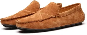 Men's Classic Moccasin Soft Comfort Suede Loafers British Minimalist Flat Driving Slip On Shoes Yellow 7 Men US 9.65''Heel to Toe