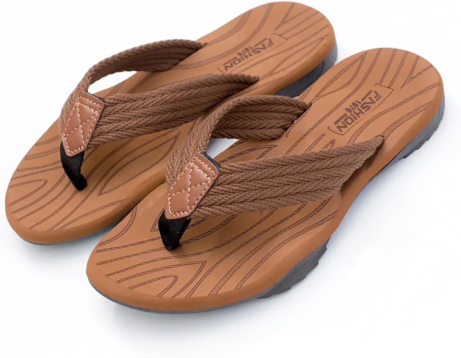 Mens Flip Flops Arch Support Waterproof Open Toe Summer Beach Leather Thong Sandals Cushion Slip on Slippers