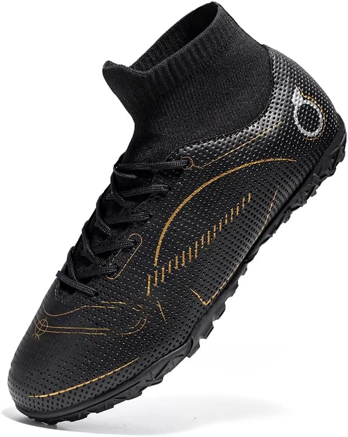 Men’s Soccer Boots Professional High-Top Football Shoes Outdoor Indoor Comfortable Athletic Sneaker Black