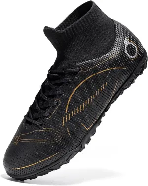 Men’s Soccer Boots Professional High-Top Football Shoes Outdoor Indoor Comfortable Athletic Sneaker Black