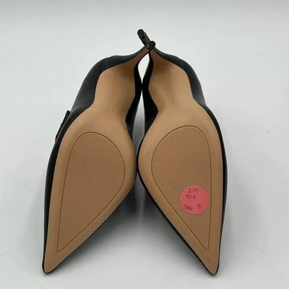 miss left Black High Heel Loafer Pumps with Trim Pointed Toe Slip On Dress Shoes