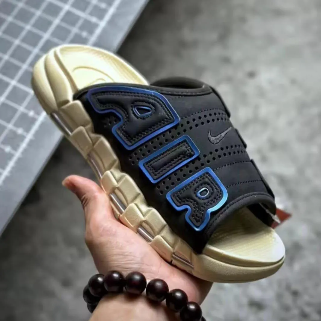 Nike Air More Uptempo Slide Black Sanddrift Iridescent