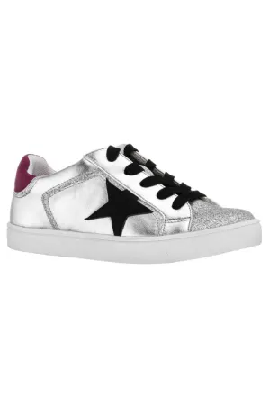 NINA EVON LACE UP SNEAKER IN LIGHT SILVER METALLIC