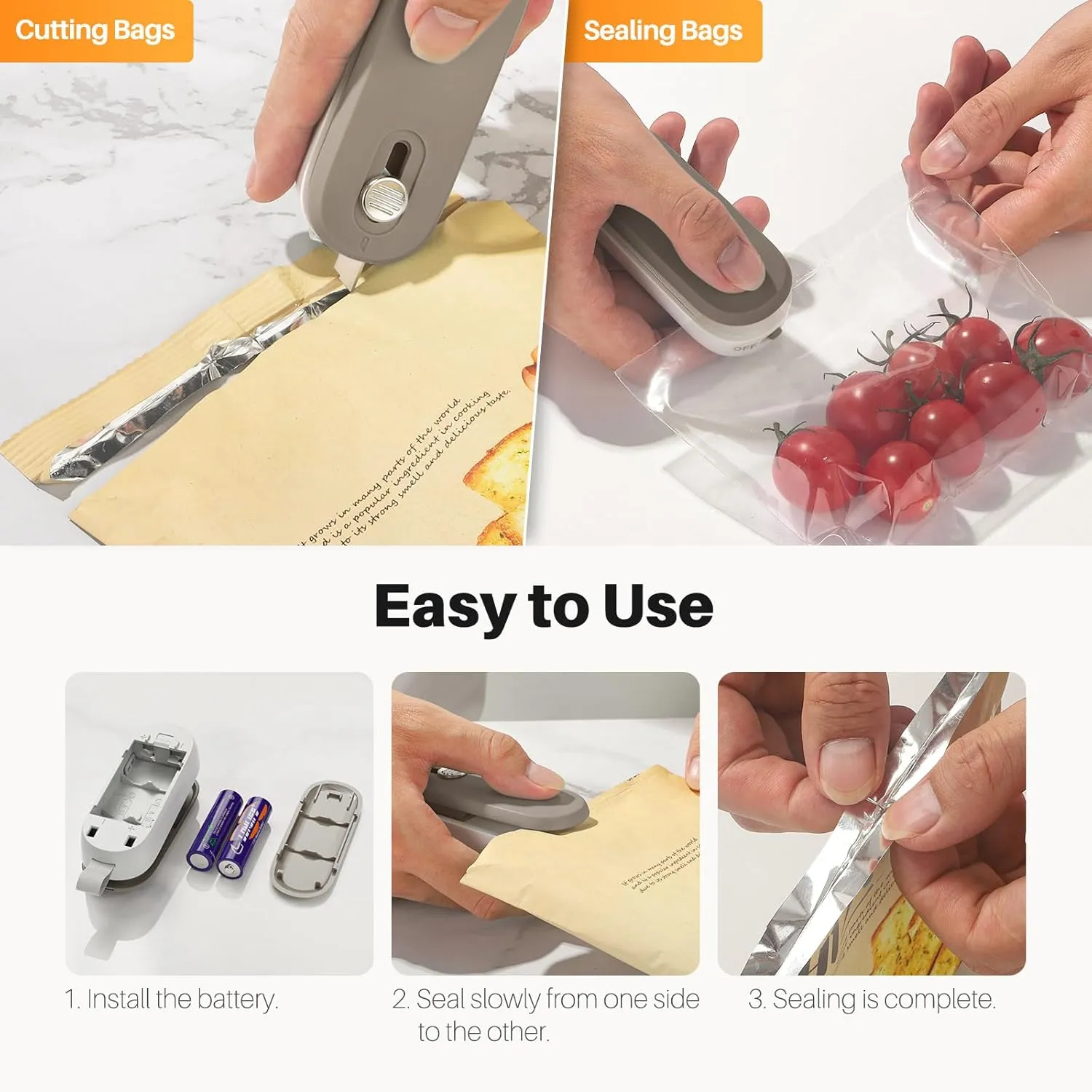 ODSD 2 in 1 Mini Bag Sealer Heat Seal and Cutter With Lanyard - Portable Handheld Chip Heat Sealer for Snacks, Candies, Plastic Food Storage (Batteries Included)