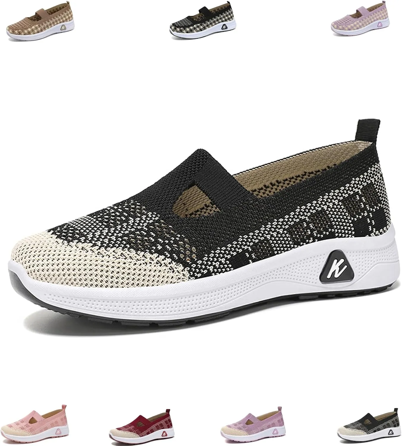 Orthowalkway Womens Shoes,Orthopedic Platform Loafers Slip-On Lightweight Flat Soft Breathable Knitted Sneakers