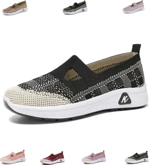 Orthowalkway Womens Shoes,Orthopedic Platform Loafers Slip-On Lightweight Flat Soft Breathable Knitted Sneakers