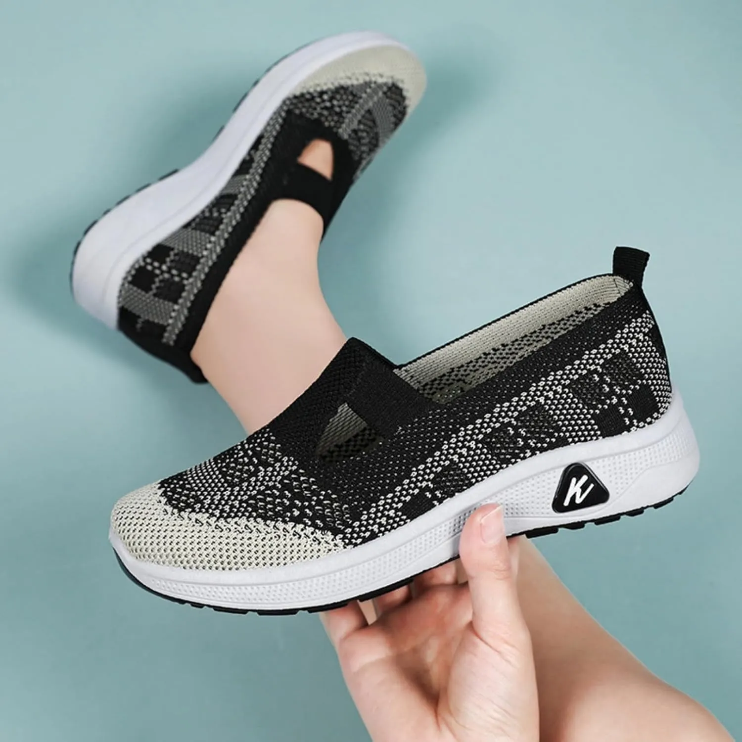 Orthowalkway Womens Shoes,Orthopedic Platform Loafers Slip-On Lightweight Flat Soft Breathable Knitted Sneakers