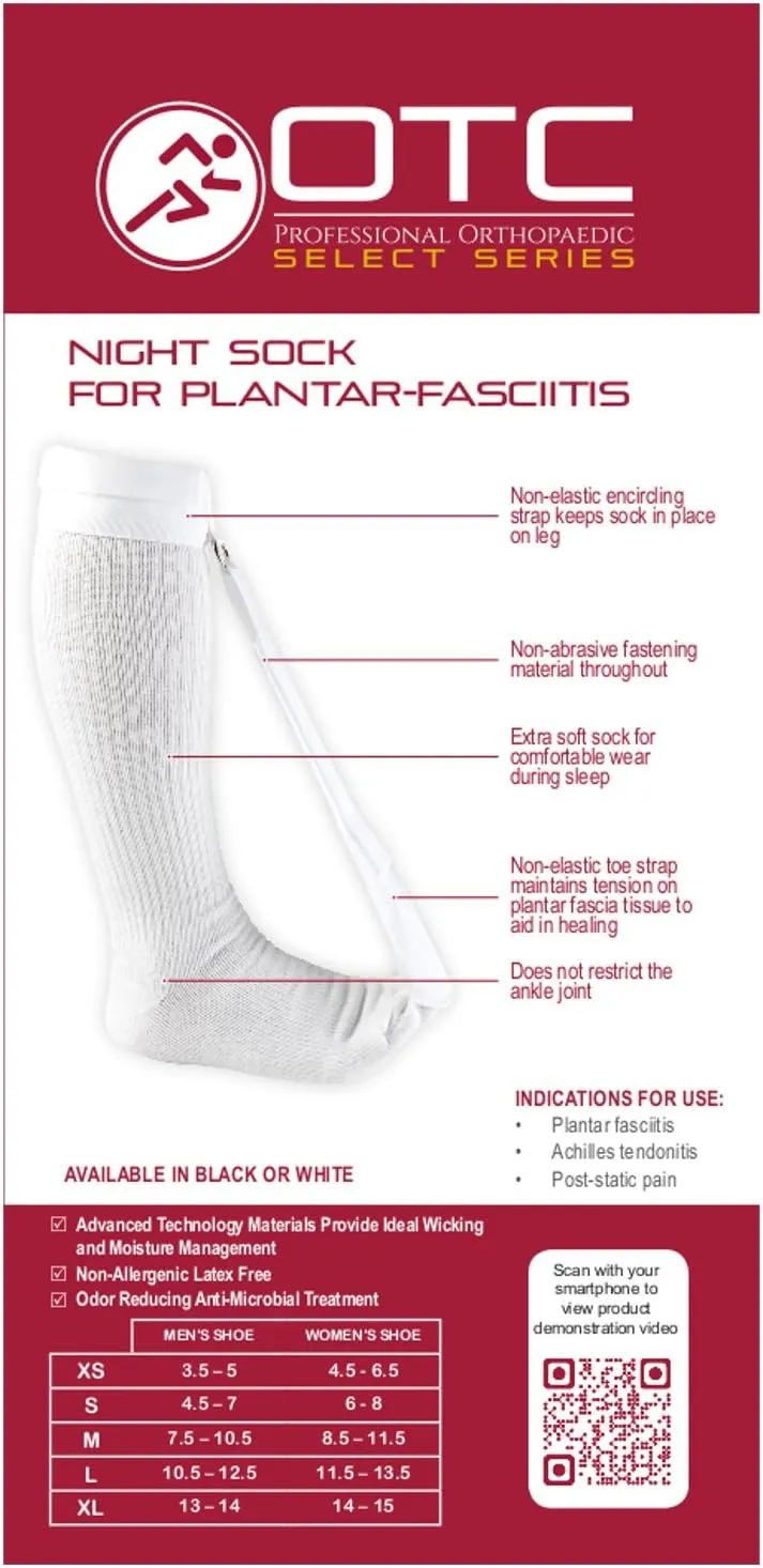 OTC Night Sock, Plantar Fasciitis, Achilles Tendonitis, Step Arch Tight Calf Muscle Support, Black, Small