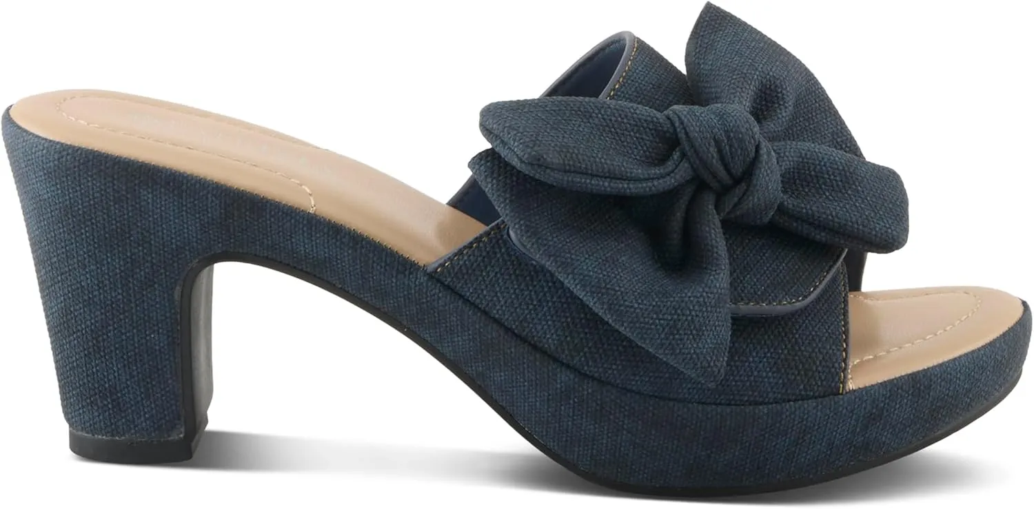 PATRIZIA Women's NORMAJEAN Slide Sandals - Denim-Inspired Design, Oversized Bow, Cushioned Footbed, 3" Heel