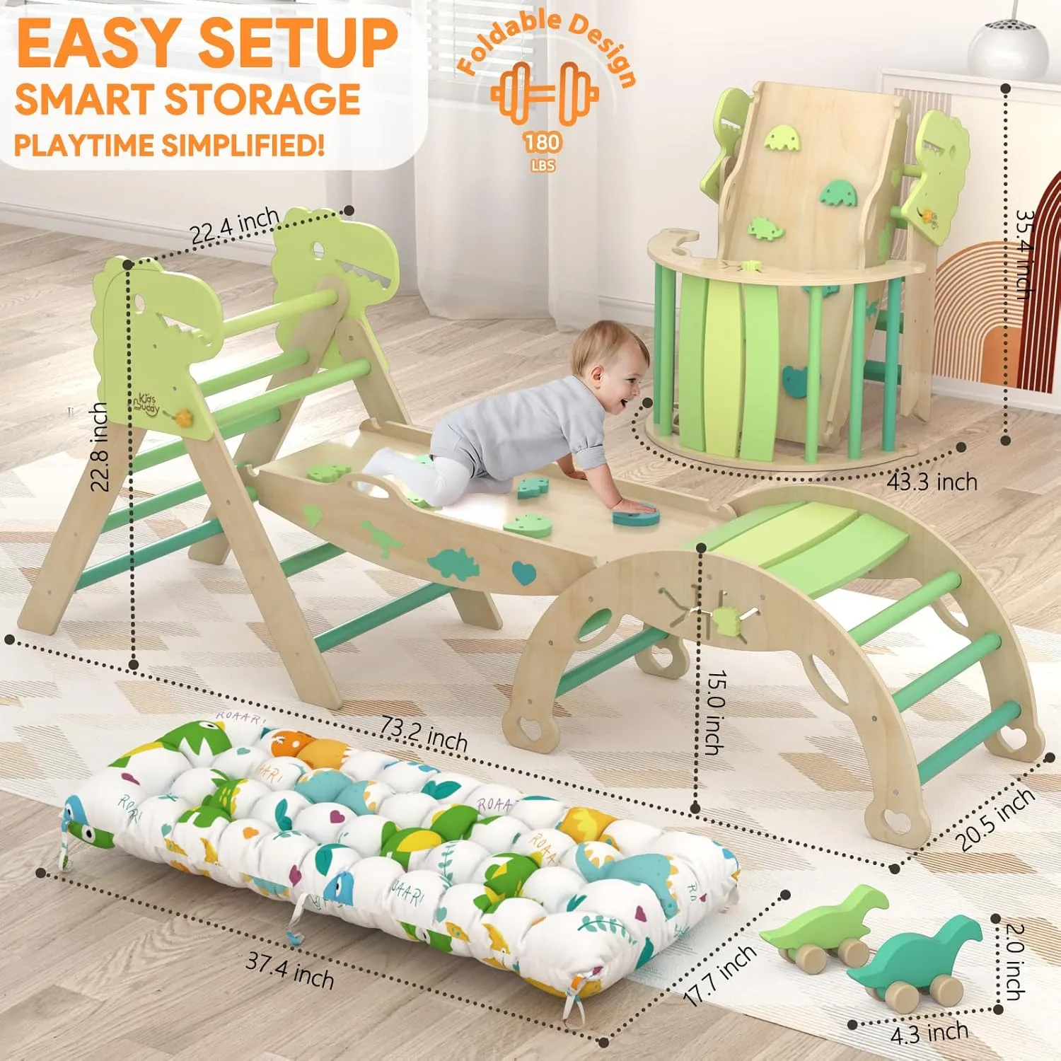 Pikler Triangle Set with Cushion 9 in 1 Climbing Toys for Toddlers 1-3 Indoor Baby Climbing Gym Toddler Montessori Toys Wooden Toy with Maze Toy, Shape Sorter, Dinosaur Car