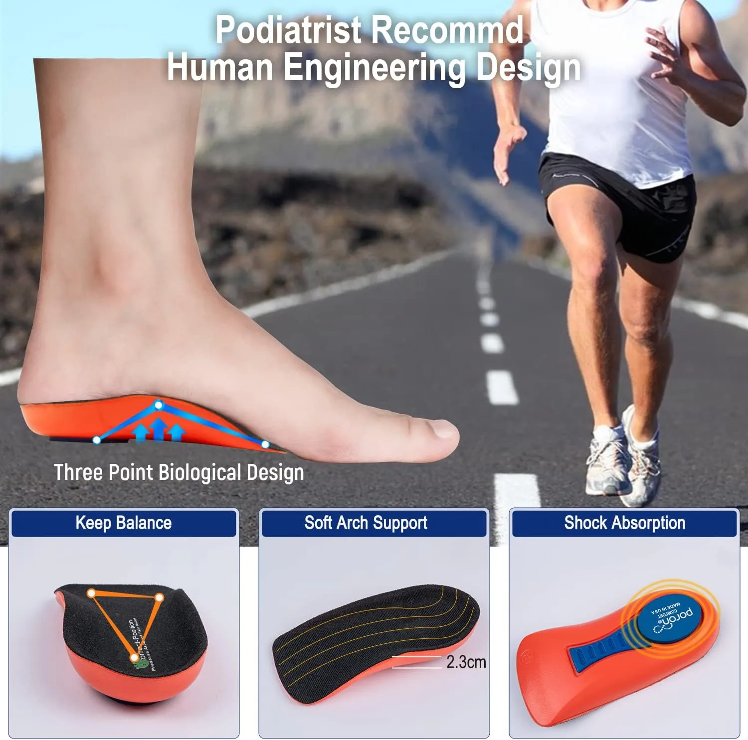 Plantar Fasciitis Relief Arch Support Shoe Inserts for Women and Men, Heel Cup for Heel Pain Relief, Achilles Tendonitis Relief and Max Anti-Shock, Heel Pads for Heel Spur Relief and Heel Lift