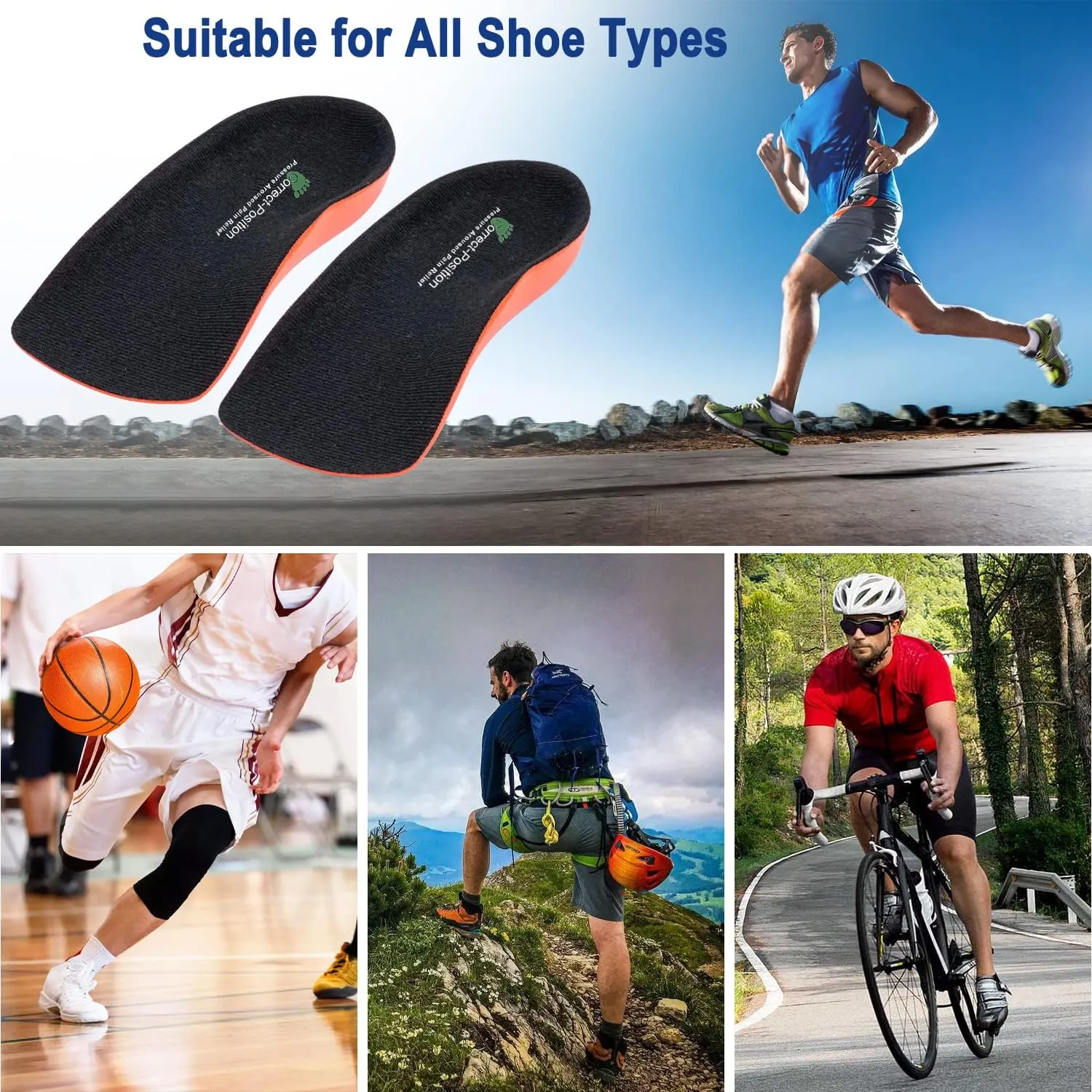 Plantar Fasciitis Relief Arch Support Shoe Inserts for Women and Men, Heel Cup for Heel Pain Relief, Achilles Tendonitis Relief and Max Anti-Shock, Heel Pads for Heel Spur Relief and Heel Lift