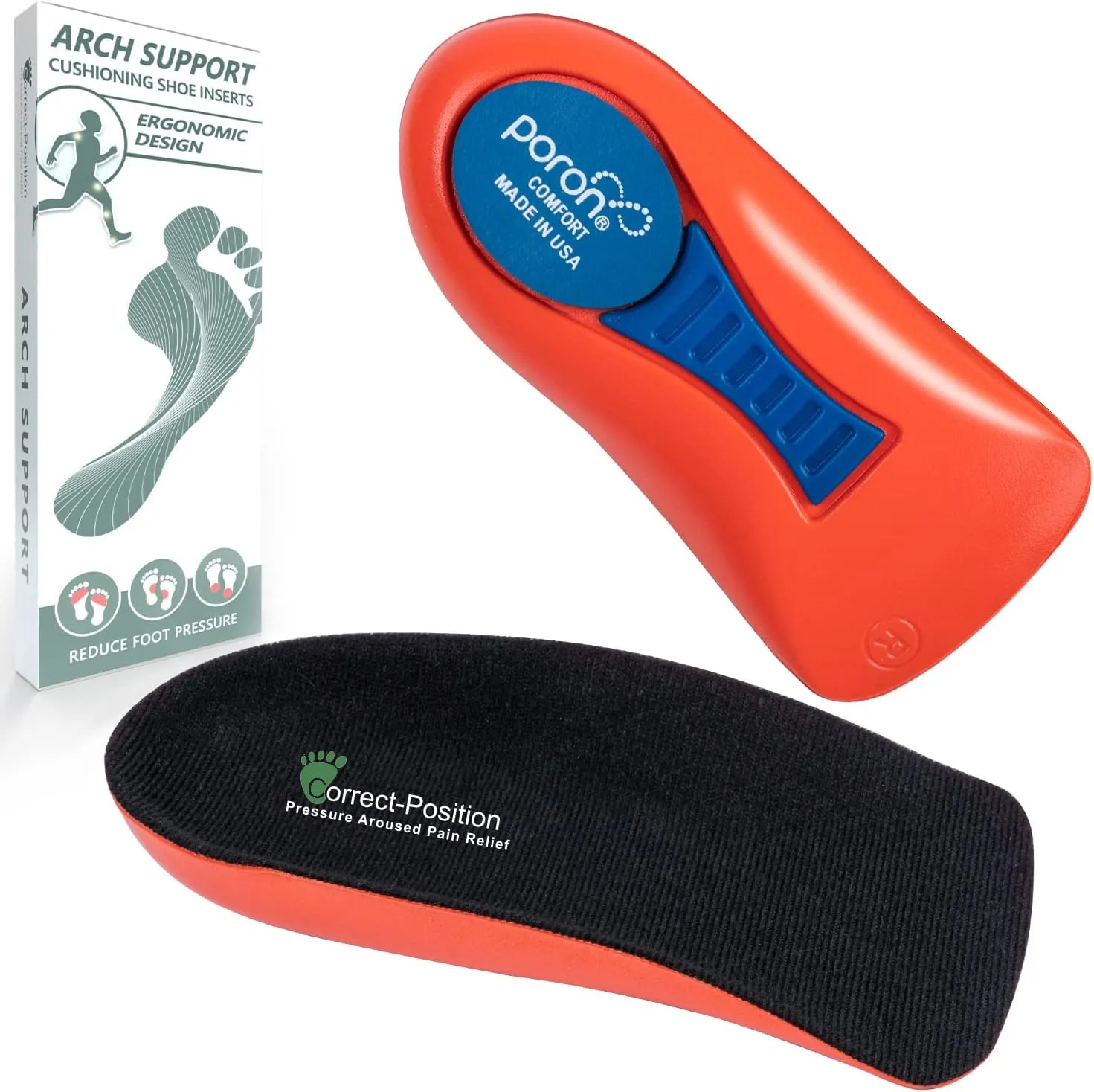 Plantar Fasciitis Relief Arch Support Shoe Inserts for Women and Men, Heel Cup for Heel Pain Relief, Achilles Tendonitis Relief and Max Anti-Shock, Heel Pads for Heel Spur Relief and Heel Lift