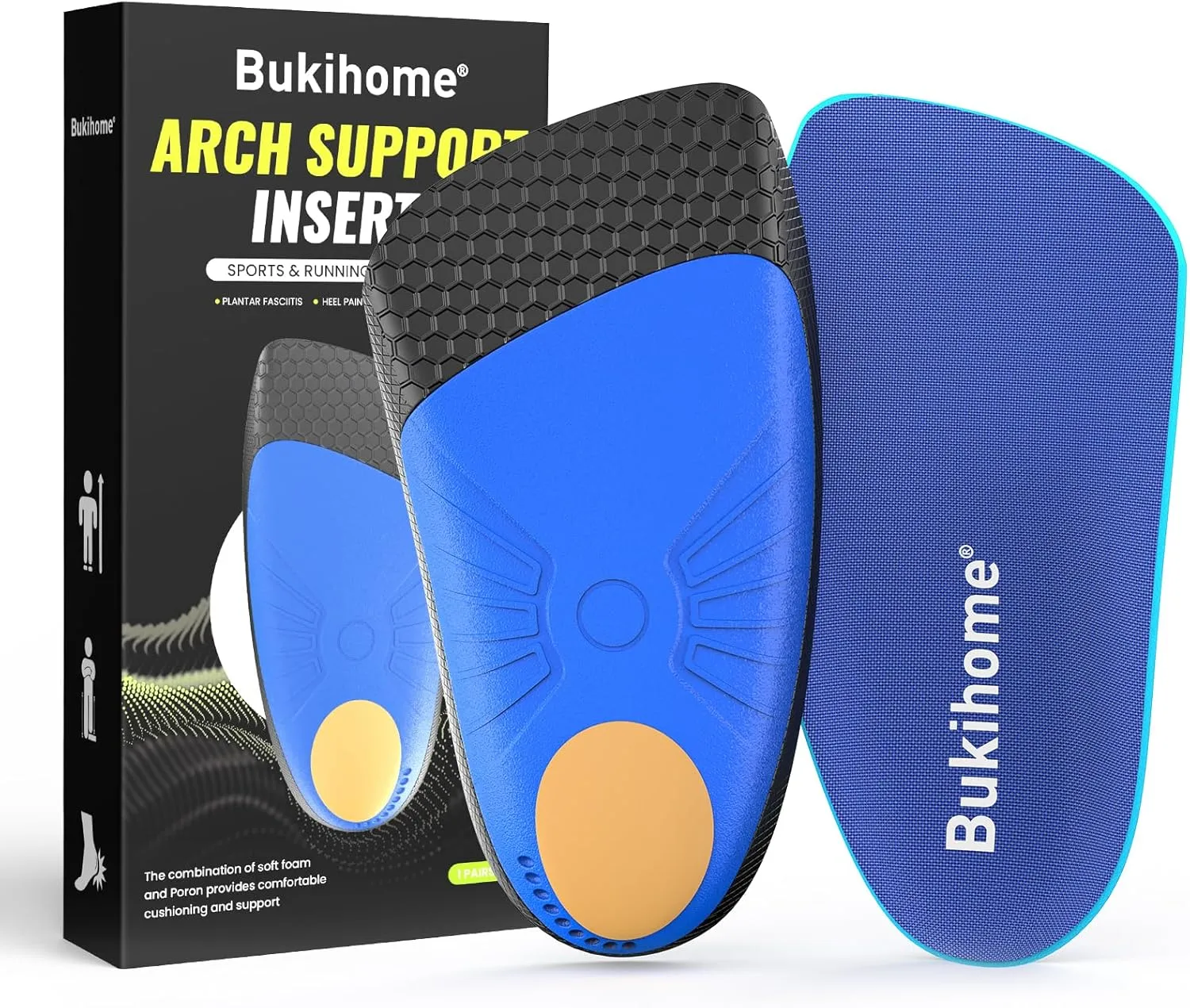 Plantar Fasciitis Relief Heel Inserts - Bukihome Heel Cushion Inserts Gel Heel Shock Absorbing Insoles for Heel Spur, Achilles Tendon, Foot Care Heel Cups Arch Support Inserts for Shoes-Small