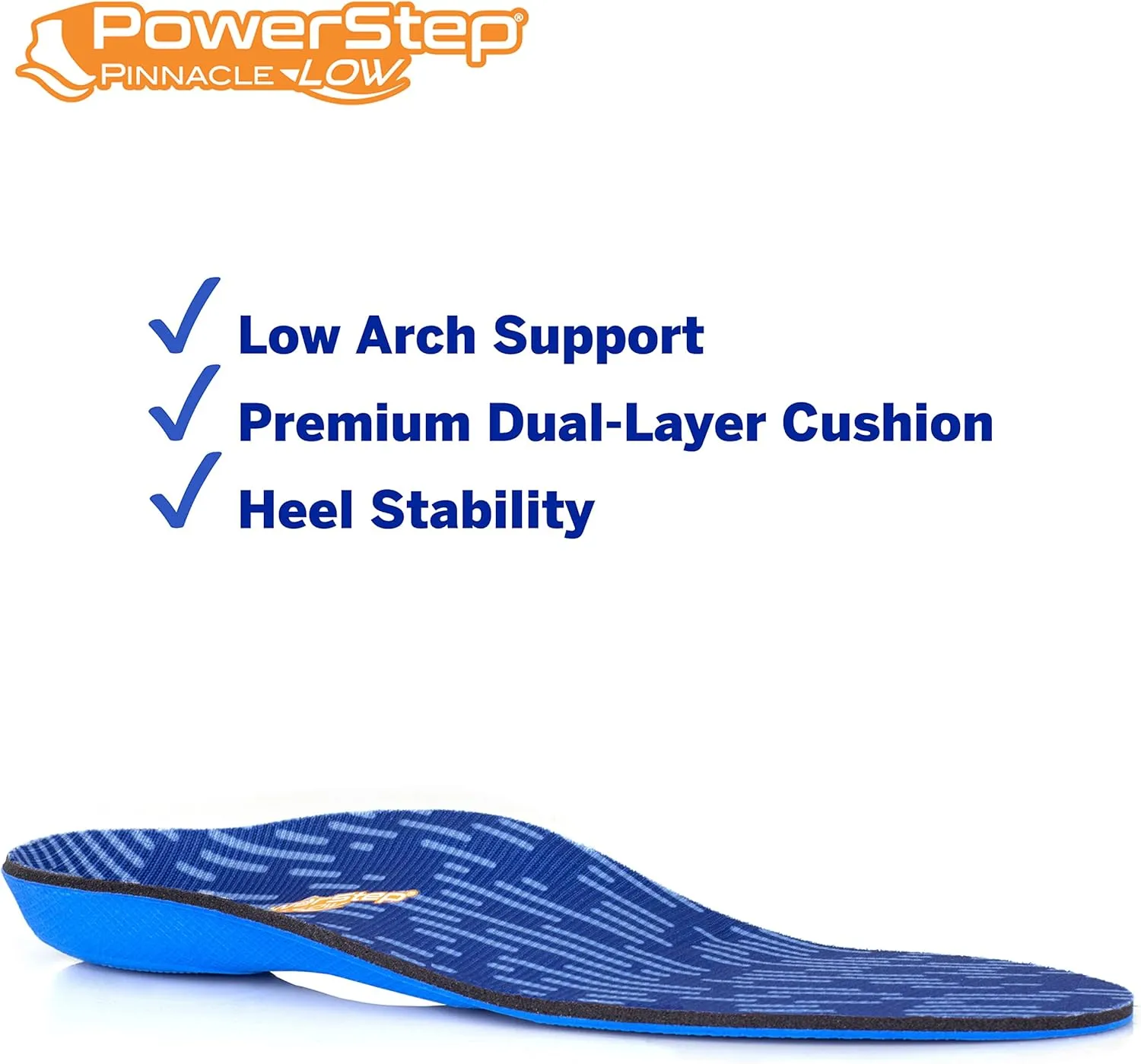 PowerStep Pinnacle Low Insoles, Supports Flat Feet, Plantar Fasciitis Relief, Overpronation, Arch Support, Heel Pain, All Day Comfort for Men and Women, Made in The USA
