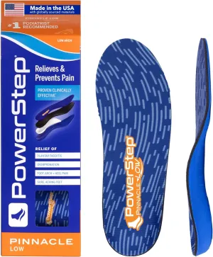PowerStep Pinnacle Low Insoles, Supports Flat Feet, Plantar Fasciitis Relief, Overpronation, Arch Support, Heel Pain, All Day Comfort for Men and Women, Made in The USA