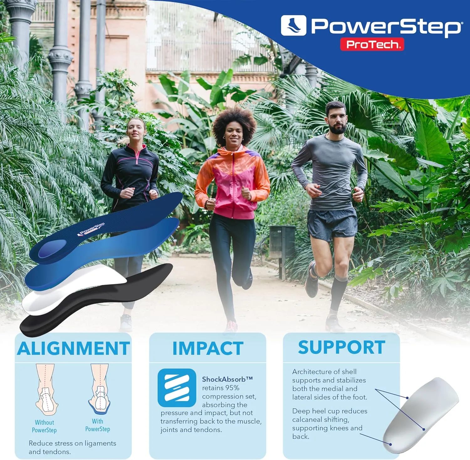 PowerStep ProTech Full Length High Orthotic Insoles - Medical Grade High Arch Support Inserts for Plantar Fasciitis Relief- Made in USA - Maximum Cushioning for Supination (M 6-6.5 W 8-8.5)