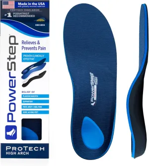 PowerStep ProTech Full Length High Orthotic Insoles - Medical Grade High Arch Support Inserts for Plantar Fasciitis Relief- Made in USA - Maximum Cushioning for Supination (M 6-6.5 W 8-8.5)